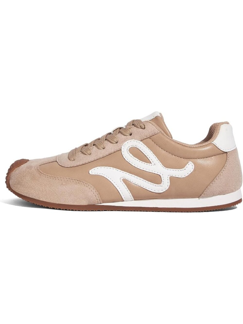 Women's Beige Faux Leather Comfortable Classic Casual Thin Sole Walking Sneakers